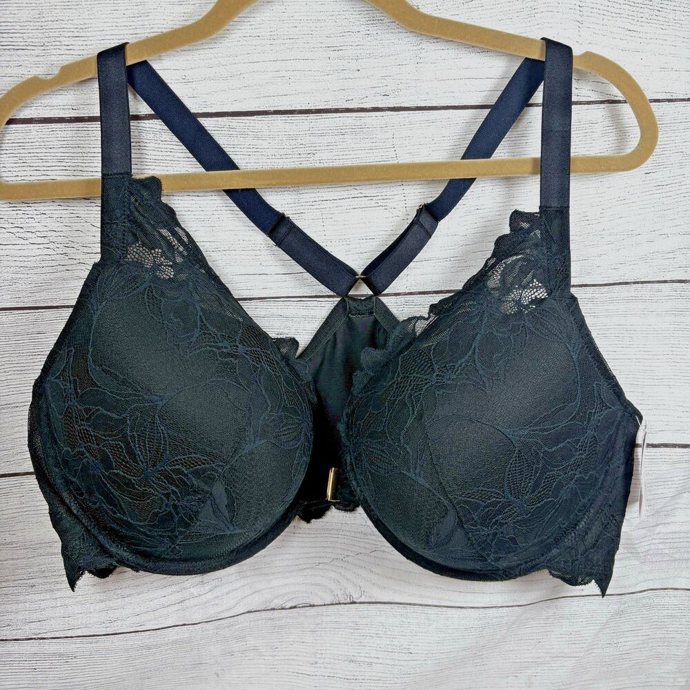 Auden Womens 46D Black Lace Front Close Push Up Plunge Bra Sexy NEW NWT